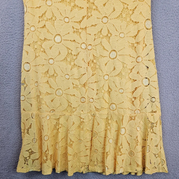 Connected Apparel Coming Up Daisy Yellow Perfect Summer Dress Sz 14 Lace Overlay - Picture 11 of 11